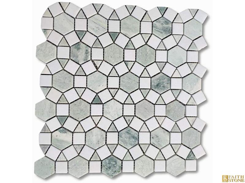 Mosaïque de marbre de cercle blanc mélangé vert