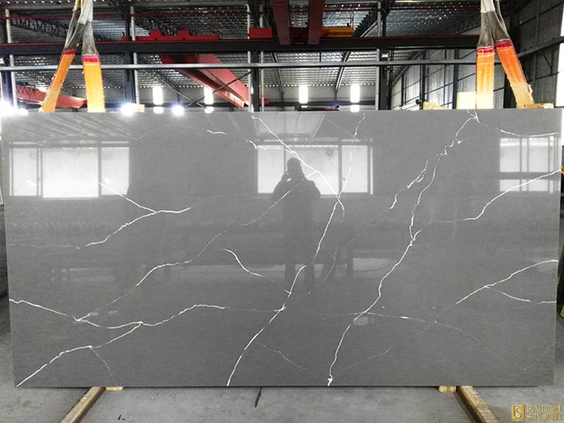 Dalle de Quartz Gris Veines Blanches