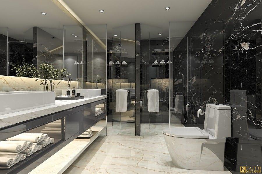 salle de bain en marbre noir et blanc